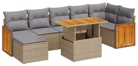 3327741 vidaXL Градински диван с възглавници, 8 части, бежов полиратан, акация