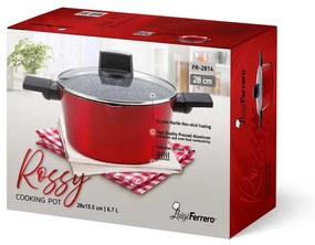 Тенджера Luigi Ferrero Rossy FR-2814, 28x13.5 см, 6.7 л, Незалепващо покритие, Индукция, Стъклен капак с отвор за пара, Червен