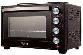 Малка готварска печка Oliver Voltz OV51441F40, 3200W, 2 котлона, 40 л, 100-230C, Двойна стъклена врата, Осветление, Черен