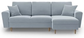 Светлосин кадифен разтегателен ъглов диван с място за съхранение Kyoto – Cosmopolitan Design