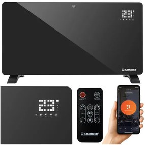 Стъклен електрически нагревател Kaminer ZELVA 2500W с WiFi управление - черен