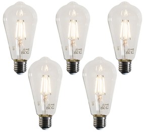 Комплект от 5 E27 LED Filament крушки ST64 прозрачни 4W 470 lm 2700K
