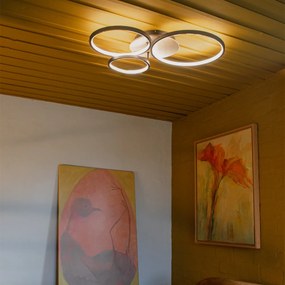 Черен таванен аплик с дърво с LED 3-степенен димер 3-светлина - Alec