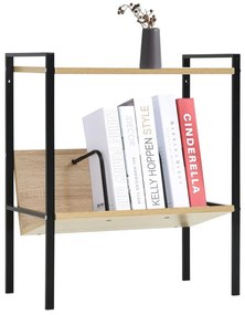 288231 vidaXL Библиотека с 2 рафта, черна и дъб, 52x28x59 см, инженерно дърво
