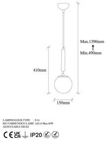 Висящо осветително тяло в златисто със стъклен абажур ø 15 cm King – Opviq lights