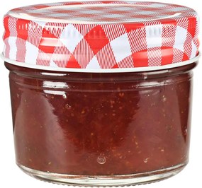 Стъклени буркани за сладко с бяло-червени капачки 24 бр 110 мл Lee