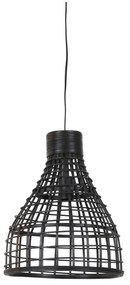 Черна лампа за таван с абажур от ратан ø 34 cm Puerto - Light &amp; Living