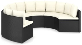 3064894 vidaXL Градински комплект с възглавници, 6 части, полиратан, черен