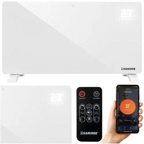 Стъклен електрически нагревател Kaminer ZELVA 2500W с WiFi управление - бял
