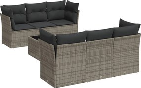 3249099 vidaXL Градински диван с възглавници, 7 части, полиратан, сив