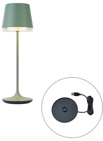 Настолна лампа зелена с LED IP65 акумулаторна със станция за зареждане - Bass