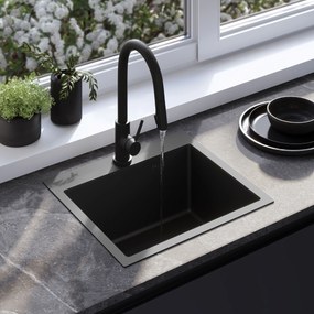 Стоманена мивка с комплект аксесоари 3 бр. REA Leo 50 Black