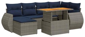 3327288 vidaXL Градински диван с възглавници, 7 части, полиратан, сив