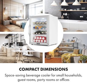 Klarstein Beersafe XL Crystal White, хладилник, D, 60 л, LED, стъклена врата, бяло/сребристо