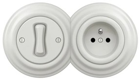 Kliklap - Ретро еднополюсен ключ № 1 и розетка 230V с бяла рамка