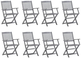 3078263 vidaXL Сгъваеми градински столове, 8 бр, с възглавници, акация масив