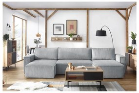 Светлосив велурен U-образен разтегателен диван Nihad - Bobochic Paris