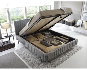 Сиво двойно легло 140x200 cm тапицирано с място за съхранение с включена подматрачна рамка Plissa – ELTAP