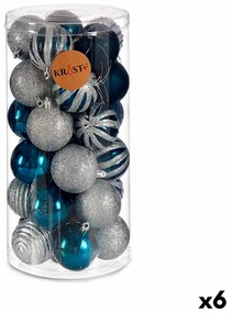 Christmas Balls Set Сребрист Син Пластмаса (Ø 6 cm) (6 броя)