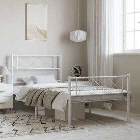 372338 vidaXL Метална рамка за легло с горна и долна табла, бяла, 100x190 см