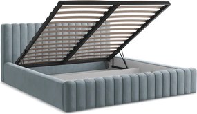 Светлосиньо двойно легло 160x200 cm тапицирано с място за съхранение с включена подматрачна рамка Lemi – Makamii