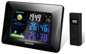 Sencor - Метеорологична станция с цветен LCD дисплей и будилник 3xAAA черен