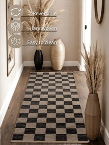 Черна/кремава двустранна/ръчно изработена пътека със смес от юта 80x200 cm Rex – Hanse Home