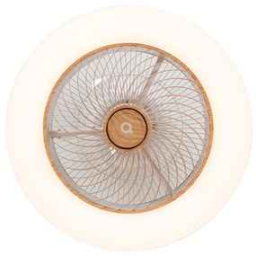Вентилатор за таван бял с дървен принт 55 см вкл. LED димируем с дистанционно управление - Clima