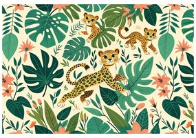 Самозалепващ тапет – Сладки леопардови малки в джунглата
