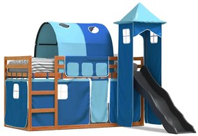 3284168 vidaXL Двуетажно легло с пързалка и завеси, синьо, 90x200 см