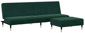 3258147 vidaXL 2-местно разтегателно канапе с табуретка, тъмнозелено, кадифе