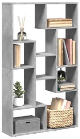 858159 vidaXL Библиотека, бетонно сива, 72x20x120 см, инженерно дърво