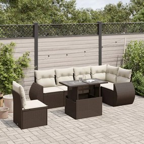 3268573 vidaXL Градински комплект с възглавници, 7 части, кафяв, полиратан