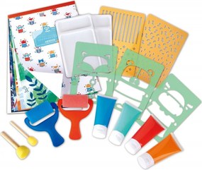 Hape - Творчески комплект, Забавно рисуване с гъба и шаблони, 16 части