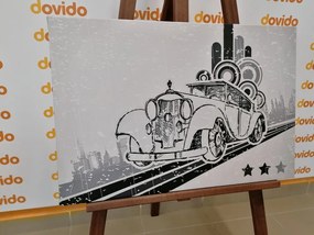 Картина на платно – Черно-бял автомобил с винтидж фон