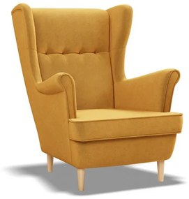 Луксозен фотьойл с уши в цвят медено жълто