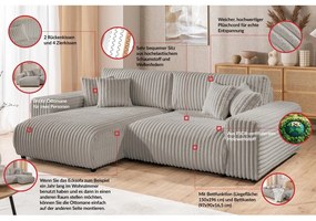 Светлосив разтегателен ъглов диван от рипсено кадифе с място за съхранение (ляв ъгъл) Sarina – Ropez