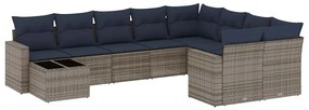 3219451 vidaXL Градински диван с възглавници, 10 части, полиратан, сив