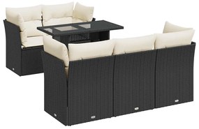 3326097 vidaXL Градински диван с възглавници, 6 части, черен, полиратан