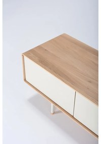 Бяла/естествена маса за телевизор от масивен дъб 160x48 cm Fina – Gazzda