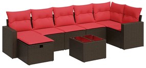 3325420 vidaXL Градински комплект с възглавници, 8 части, кафяв, полиратан
