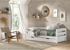 Бяло детско легло 90x200 cm от масивен бор разтегателно с включена подматрачна рамка Margrit – Vipack