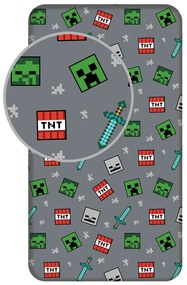 Сив еластичен единичен памучен детски чаршаф 90x200 cm Minecraft "We got this" – Jerry Fabrics