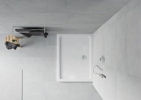Mexen Flat правоъгълно ултратънко корито 130 x 80 см, бяло, хромирано сифон