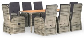 3157589 vidaXL Градински трапезен комплект 9 части с възглавници сив полиратан