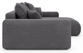 Сив разтегателен ъглов диван с място за съхранение от рипсено кадифе (променлив) Luma – Ropez