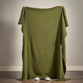 Зелено памучно одеяло 150x200 cm Jaipur Chunky Waffle – Pineapple Elephant