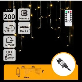 Aigostar - LED външен коледен гирлянд 200xLED/6W/230V/8 функции 3x1m IP44 топла бяла+ДУ