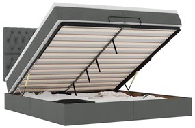 3314115 vidaXL Османска легло с матрак и LED, тъмносиво, 200x200 см, плат