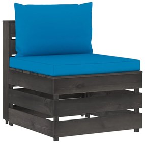 3068124 vidaXL Секционен среден диван с възглавници, сиво импрегнирано дърво